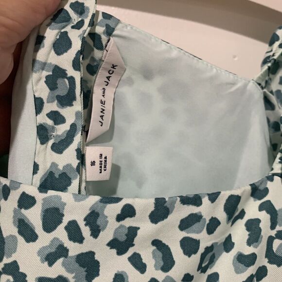 Janie and Jack | Dress Animal Print Teal Long Sleeve Square Neck- Size 16 - Picture 5 of 8